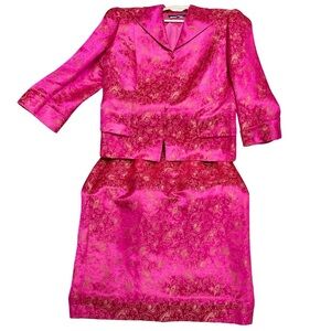 Donna Morgan Vintage Silk Blend Floral Print Fully Lined Jacket Skirt Set Suit